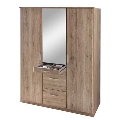 Armoire 3 portes dont 1 miroir, 4 tiroirs - L135 cm CALICOSY