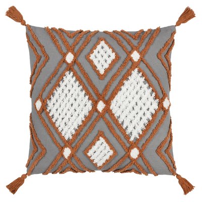 Aquene Geometric Tufted Cotton Tasselled Filled Cushion 50x50cm FURN.