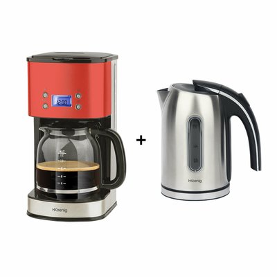 bouilloire 1.7 et cafetiere programmables  - bo17 + mg30 rouge H.KOENIG