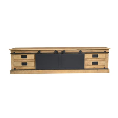 Long meuble TV bois métal style atelier à portes coulissantes CAMDEN PIER IMPORT