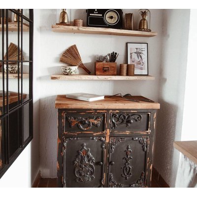 Petit buffet noir en pin massif brossé  BASTILLE MADE IN MEUBLES 