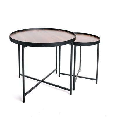 Lot de 2 tables d'appoint ou tables gigogne ronde en MDF et métal TOILINUX