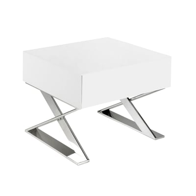 Table de chevet en bois blanc et acier chromé ANGEL CERDA