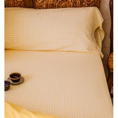 Drap housse adulte en percale de coton bio, VICHY KADOLIS