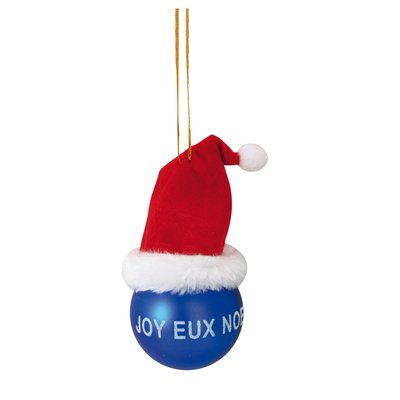 Boule de noel bleu avec bonnet DOUCEUR D'INTÉRIEUR