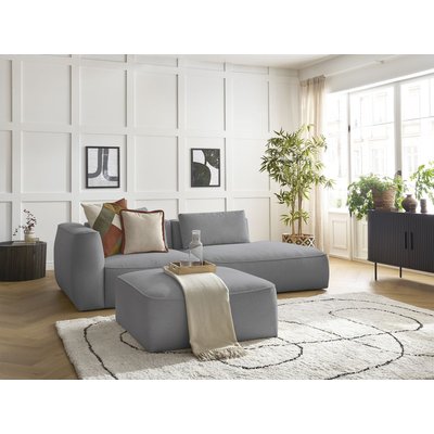 Canapé droit fixe 4 places en tissu chiné avec pouf, LEOPOLD BOBOCHIC
