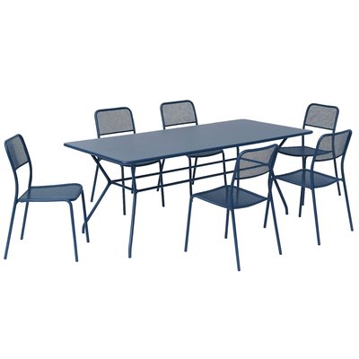 Table de jardin rectangulaire 140 x 80 x 75 cm et 6 chaises en métal, GUETHARY OVIALA