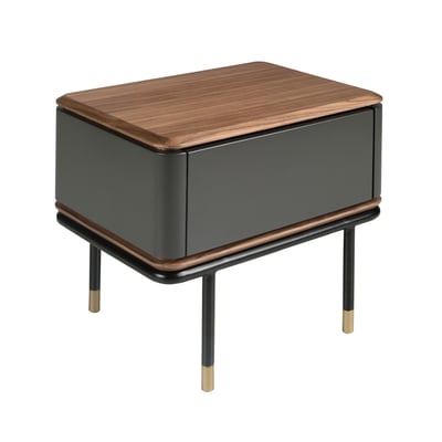 Table de nuit en bois gris foncé mat, acier noir et plateau en noyer ANGEL CERDA