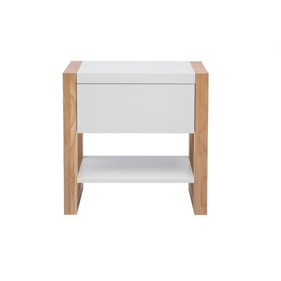 Table de chevet blanc et bois clair frêne massif ARMEL MILIBOO