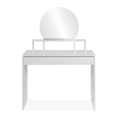 Coiffeuse 1 miroir arrondi, 3 niches supérieures et 1 grand tiroir L100cm - IMAGE CALICOSY