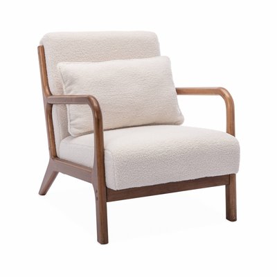 Fauteuil scandinave bois d'hévéa teinté noyer clair et bouclette LORENS BOUCLETTE SWEEEK