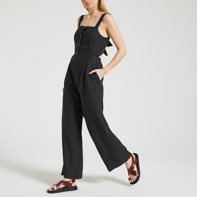 Tuta intera con spalline in lino VERLIN NOIR DES PETITS HAUTS