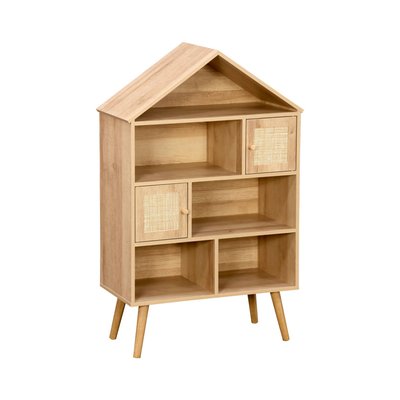 Etagère bibliothèque effet bois et cannage 7 compartiments 2 portes BOHÈME SWEEEK