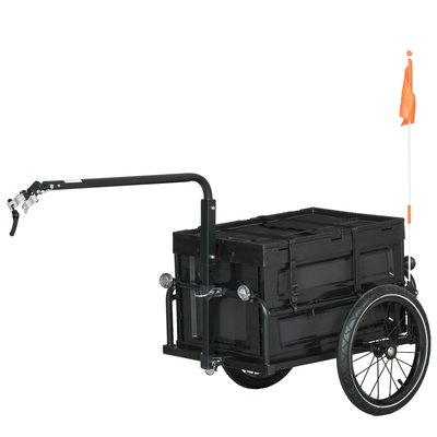 Remorque vélo cargo coffre pliable amovible 65L acier PP noir HOMCOM