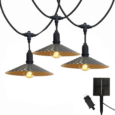 Guirlande lumineuse extérieur 10 abat-jour en acier style vintage MINI VINTY LIGHT HYBRID LED blanc chaud 6m solaire et sur secteur LUMISKY