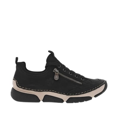 Sneakers noires à talon compensé bas avec semelle beige et zip latéral RIEKER