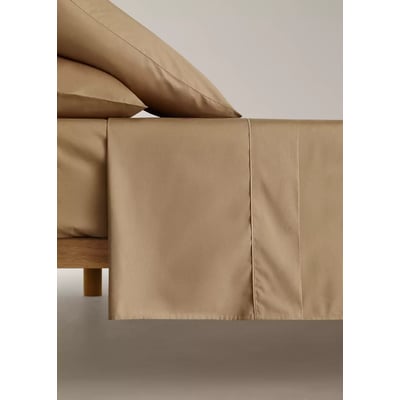 Drap plat percale de coton 300 fils détail passepoilé arrondi lit 180/200 cm MANGO HOME