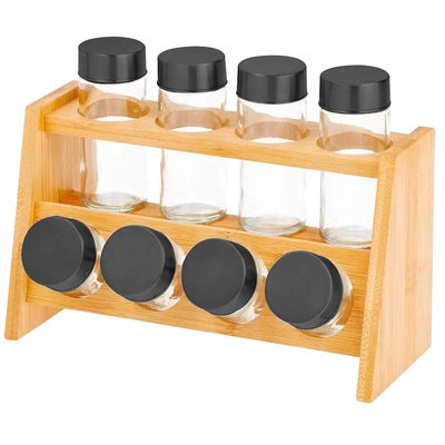 Support à épices bambou et ses 8 pots verre WADIGA
