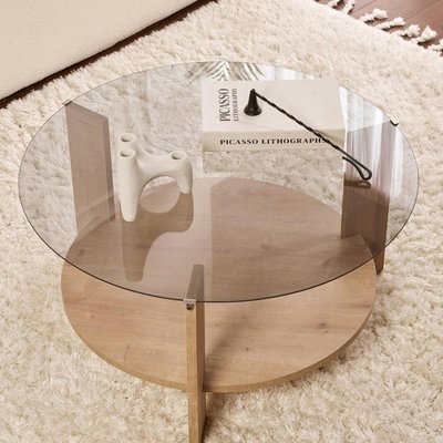 Table basse verre fumé double plateau - effet chêne SALTA PIER IMPORT