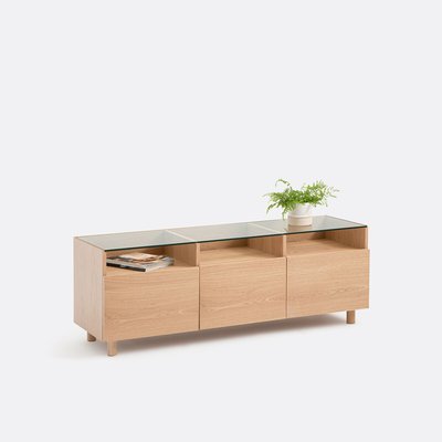 Meuble télé plaqué chêne et verre Walor LA REDOUTE INTERIEURS