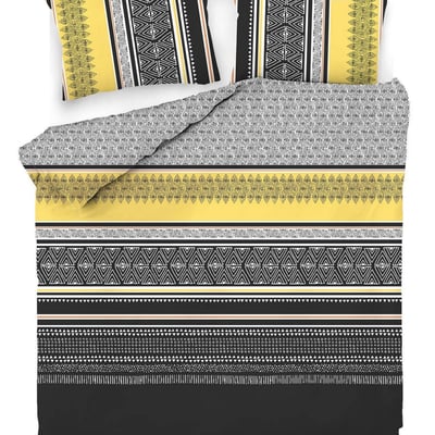 Parure housse de couette imprimée + taie(s) en coton, Formas Yellow EDEN