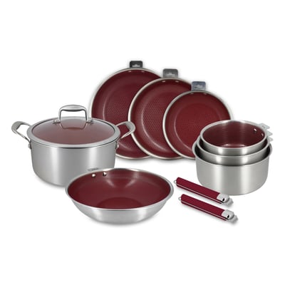 Batterie de cuisine 8 pièces en acier inoxydable avec 2 poignées, AGLAE MENASTYL