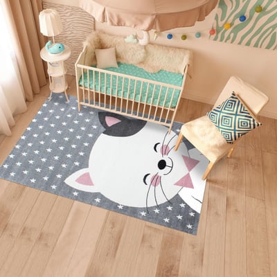 Tapis enfant tissé motif animaux KID CHAT UN AMOUR DE TAPIS