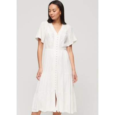 Robe mi-longue brodée à volants SUPERDRY