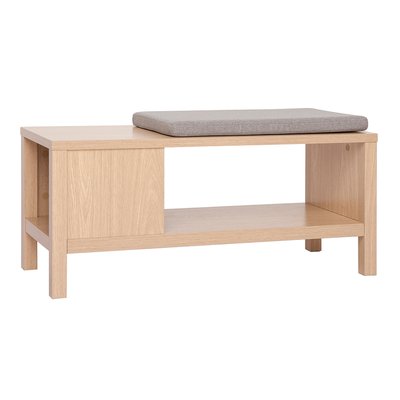 Banc d'entrée avec rangement finition bois clair chêne avec coussin banquette grège L100 cm GUMBY MILIBOO