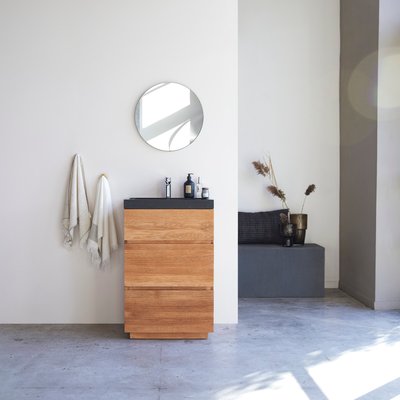 Meuble salle de bain en chêne massif et pierre de lave 60 cm KARL TIKAMOON