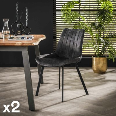 Chaise gris sombre en velours motif ruban (lot de 2) MELBOURNE PIER IMPORT