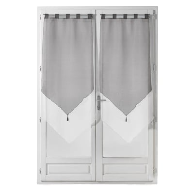 Paire de voile pompon rideau a passants bicolore Collection Voilinne EDEN