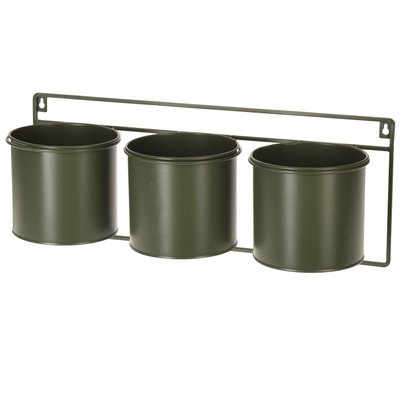 Support pots plantes mural en métal vert 3 pots WADIGA