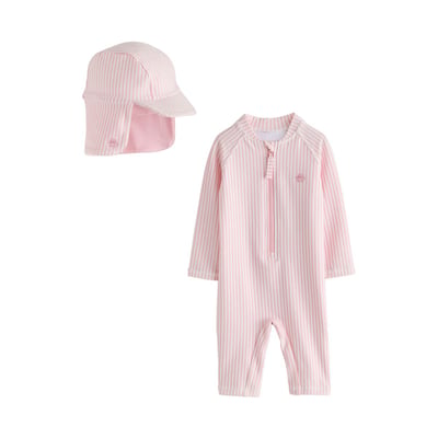 Maillot de bain anti-uv rayé et chapeau NEXT