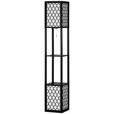 Lampadaire 2 étagères MDF noir abat-jour tissu motif nid d'abeille HOMCOM