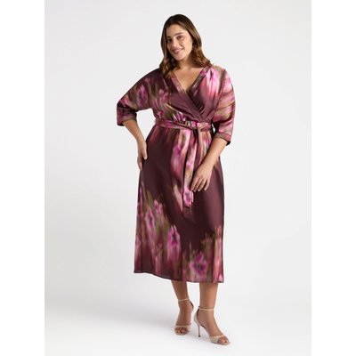 Robe à imprimé estompé avec col en V, ceinture amovible, manche trois-quarts FIORELLA RUBINO
