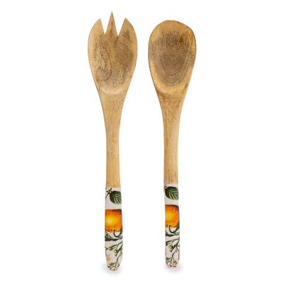 Set of 2 Orange Blossom Serving Spoon & Fork in Mango Wood SO'HOME