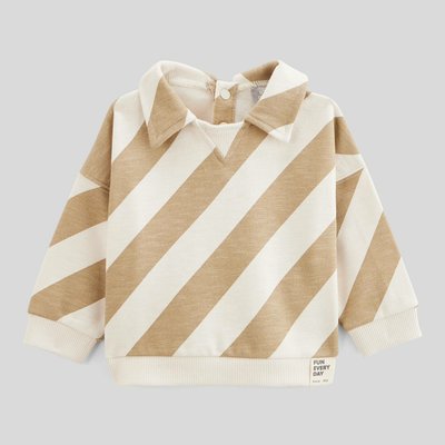 Sweat manches longues col polo rayé en coton BIO BOUT'CHOU