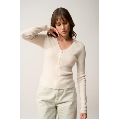 Gilet Zippé Col V Ivoire Zion JUST CASHMERE