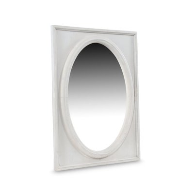 Miroir Ancien Oval Vertical Bois Cerusé Blanc DECORATION D’AUTREFOIS