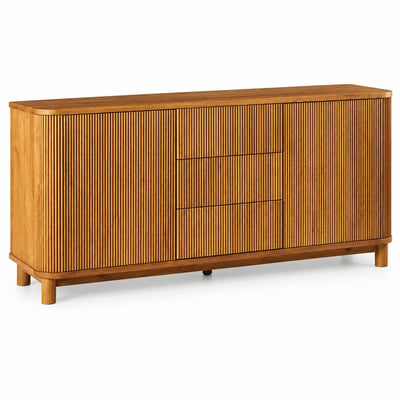 Buffet chêne rainuré moderne 2 portes 3 tiroirs IENA PIER IMPORT