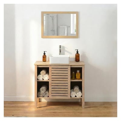 Meuble simple vasque sur pieds en chêne naturel 90 cm TALIX MOB IN
