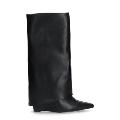 Bottes hautes à talon compensée en cuir à rabat SACHA