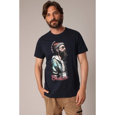 T-shirt en coton avec imprimé hipster barbu et message i just want to explore HIPSTER DEELUXE