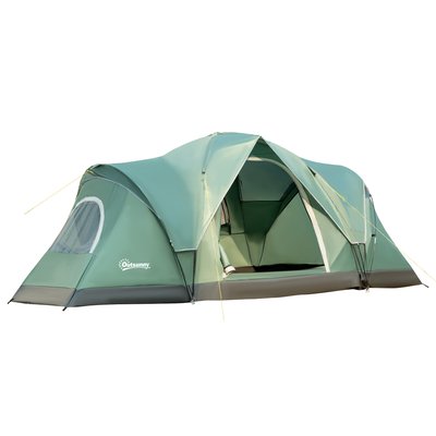 Tente de camping familiale 5-6 pers. - porte, 2 fenêtres - vert OUTSUNNY