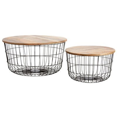 Tables basses en métal noir et bois naturel (Lot de 2) AUBRY GASPARD