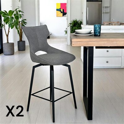 Chaise de bar pivotante tissu gris (lot de 2) LOMBARDIE PIER IMPORT