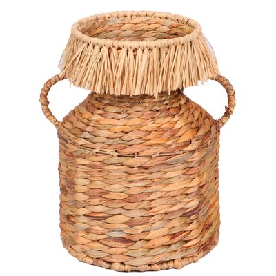 Panier déco tressé en jacinthe d'eau avec frange et anses - 22x22x30cm URBAN LIVING