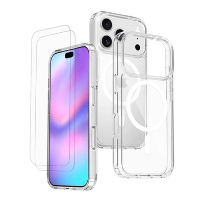 Coque Anti-choc compatible Magsafe pour iPhone 17 Pro Transparente + 2 vitres EVETANE