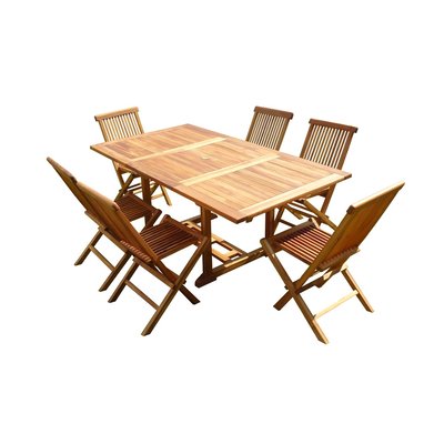 Ensemble salon de jardin en teck aspect huilé SIDAN 6 chaises JUMAK C ET L JARDIN